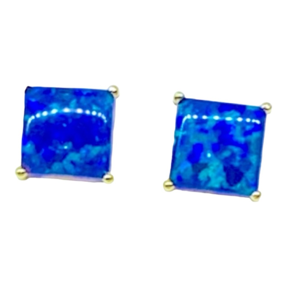 14K Yellow Gold  blue Natural Opal Earrings              Brand New